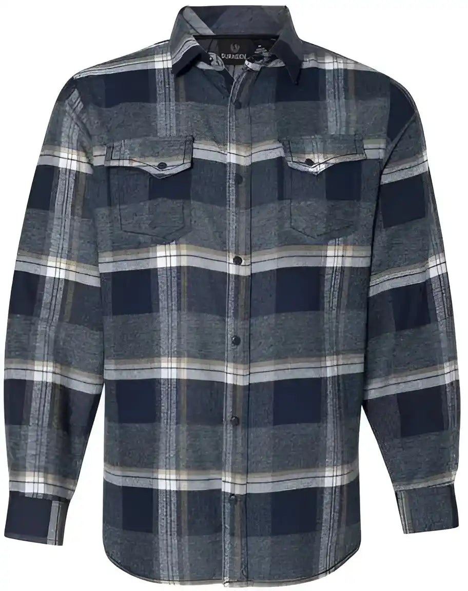Burnside 8219 Snap Front Long Sleeve Plaid Flannel Shirt Indigo