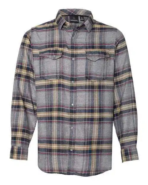 Burnside 8219 Snap Front Long Sleeve Plaid Flannel Shirt - Light Grey