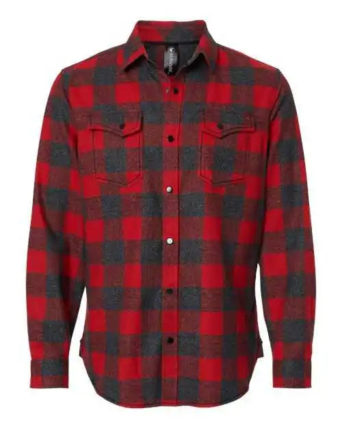 Burnside 8219 Snap Front Long Sleeve Plaid Flannel Shirt Red Heather Black