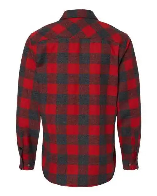 Burnside 8219 Snap Front Long Sleeve Plaid Flannel Shirt Red Heather Black