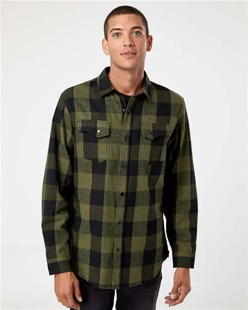 Burnside 8219bs Snap Front Plaid Flannel Shirt - 8219 - Army Black