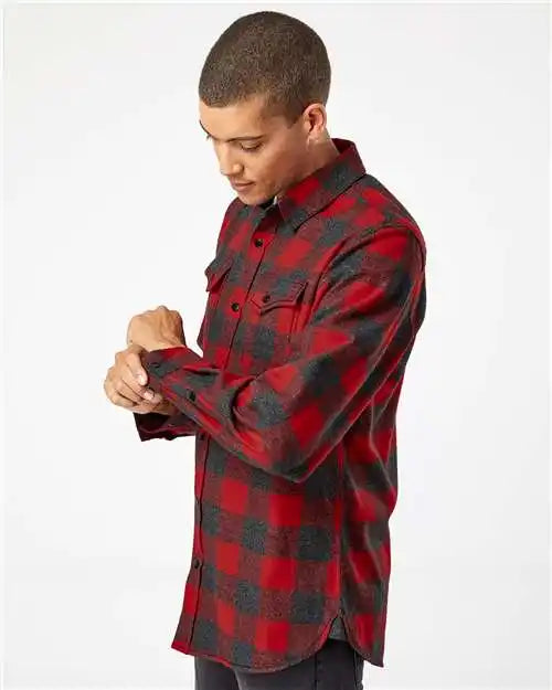 Burnside 8219bs Snap Front Plaid Flannel Shirt - 8219 - Red Heather Black