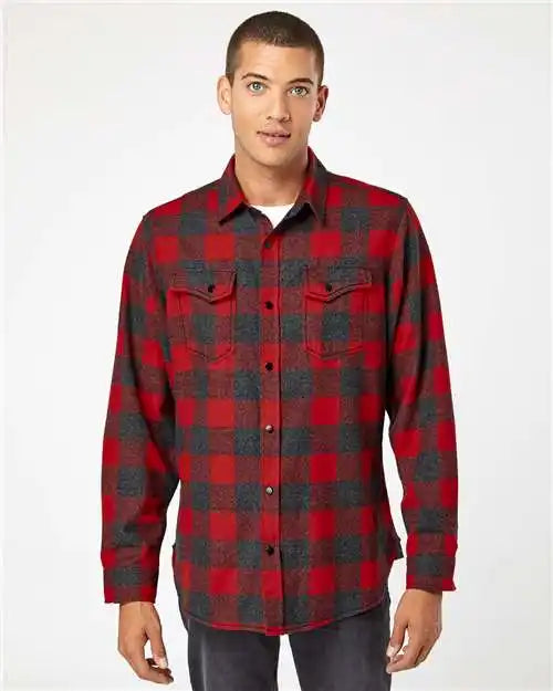 Burnside 8219bs Snap Front Plaid Flannel Shirt - 8219 - Red Heather Black