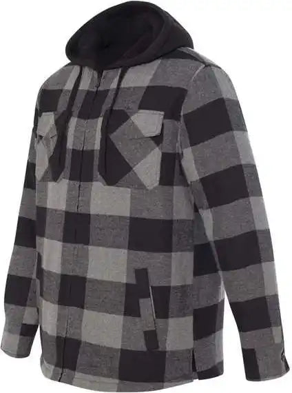 Burnside 8620 Quilted Flannel Full Zip Hooded Jacket Black Grey
