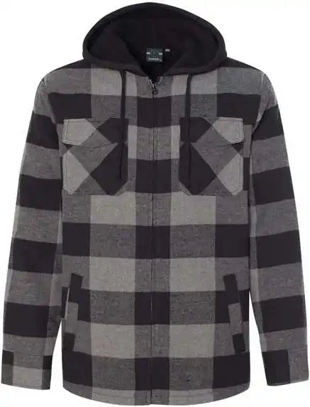 Burnside 8620 Quilted Flannel Full Zip Hooded Jacket Black Grey