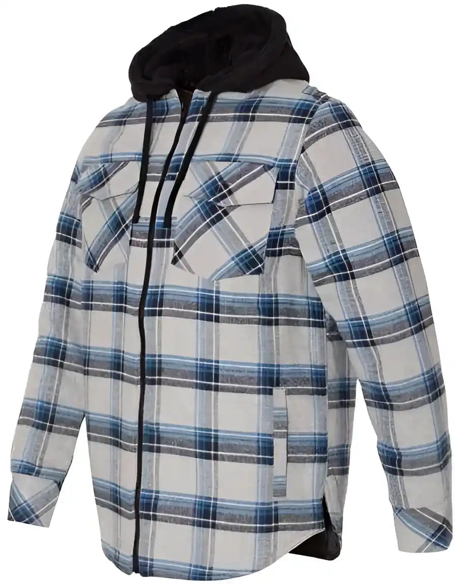 Burnside 8620 Quilted Flannel Full-zip Hooded Jacket - Grey Blue