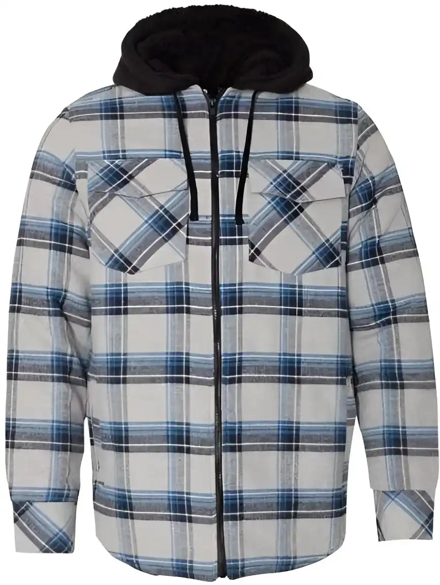 Burnside 8620 Quilted Flannel Full-zip Hooded Jacket - Grey Blue