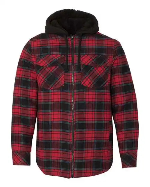 Burnside 8620 Quilted Flannel Full Zip Hooded Jacket Red