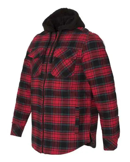 Burnside 8620 Quilted Flannel Full Zip Hooded Jacket Red