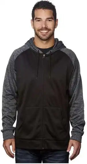 Burnside 8660 Performance Raglan Full-zip Sweatshirt - Black Heather Charcoal