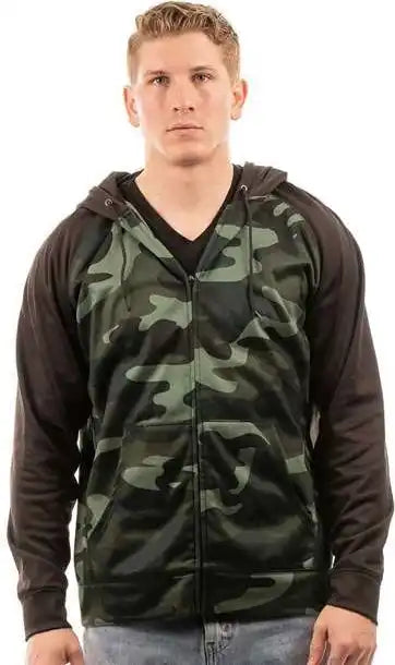 Burnside 8660 Performance Raglan Full-zip Sweatshirt - Green Camo Black