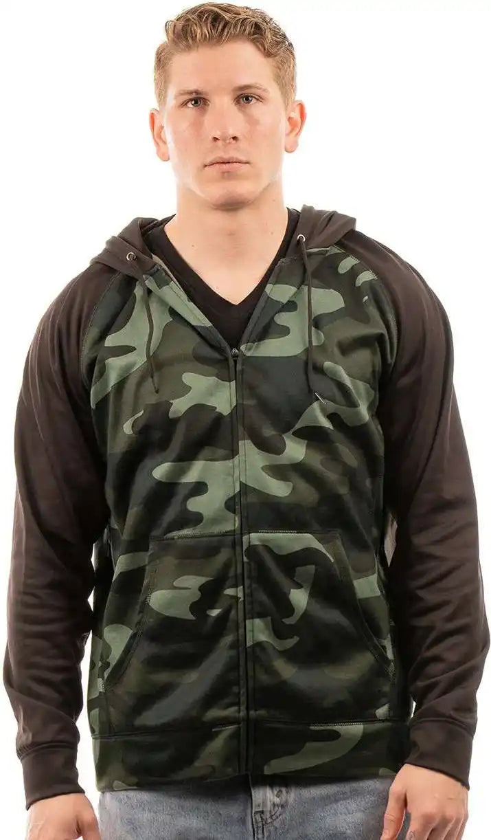 Burnside 8660b Performance Raglan Full-zip Hooded Sweatshirt - 8660 - Green Camo Black - Camo/ / Adult s