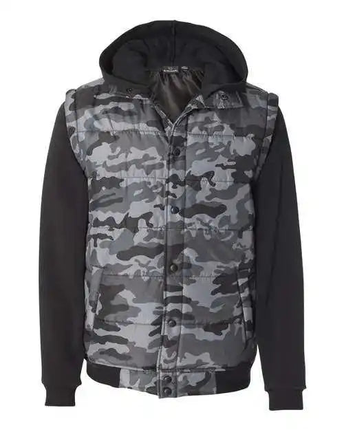 Burnside 8701 Nylon Vest with Fleece Sleeves - Black Camo