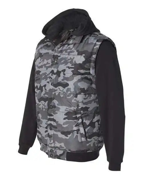 Burnside 8701 Nylon Vest with Fleece Sleeves - Black Camo
