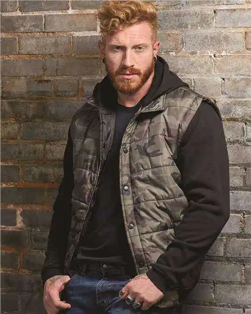 Burnside 8701 Nylon Vest with Fleece Sleeves - Green Camo Black