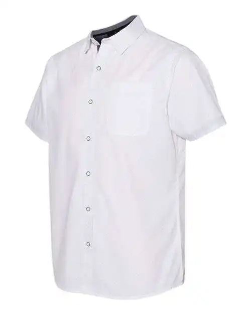 Burnside 9290 Peached Printed Poplin Short Sleeve Shirt - White Black Dot