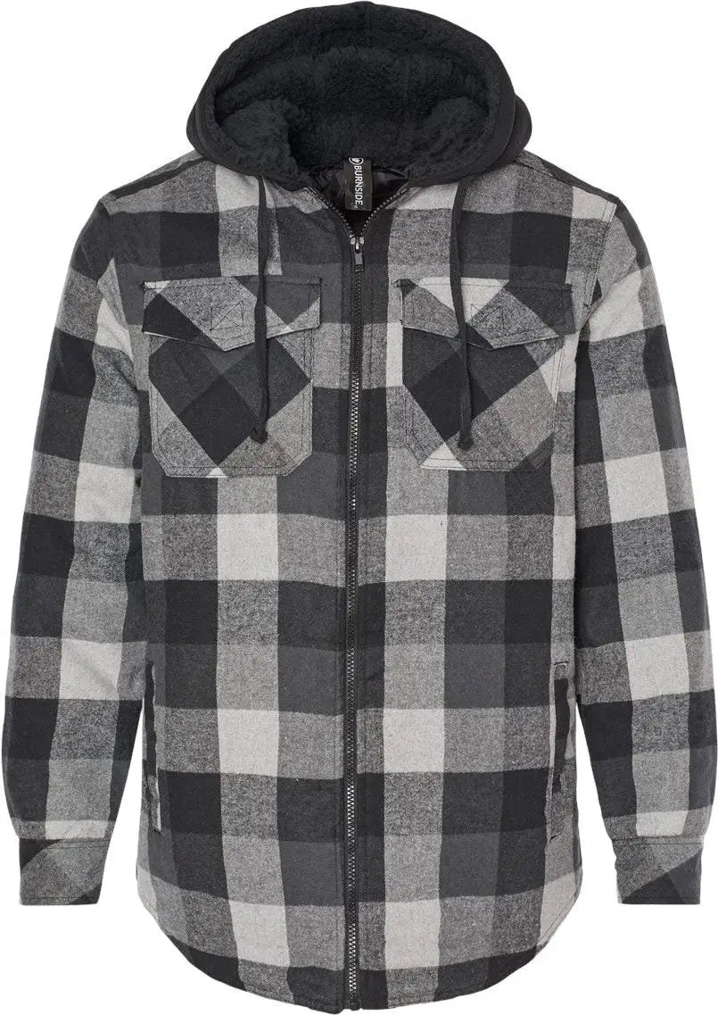 Burnside B8620b Quilted Flannel Hooded Jacket - 8620 - Black Gray - Black/ / Adult s