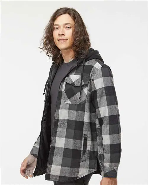 Burnside B8620b Quilted Flannel Hooded Jacket - 8620 - Black Gray