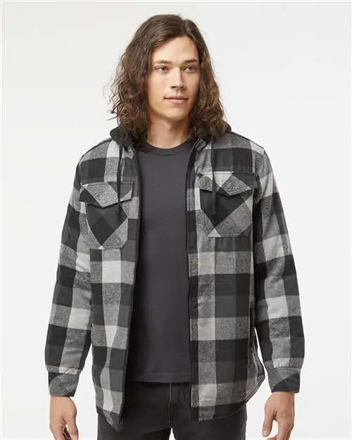 Burnside B8620b Quilted Flannel Hooded Jacket - 8620 - Black Gray