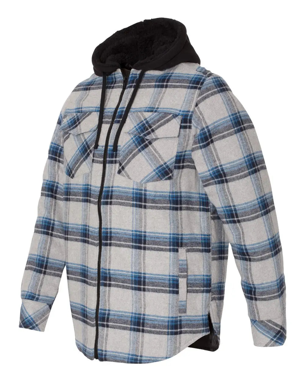 Burnside B8620b Quilted Flannel Hooded Jacket - 8620 - Gray Blue - Gray/ / Adult s