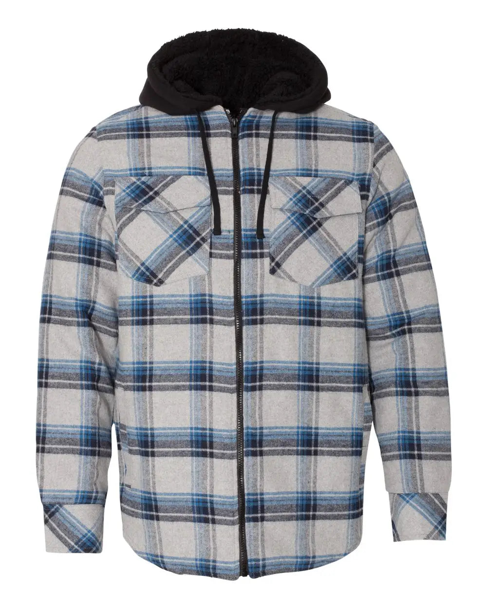 Burnside B8620b Quilted Flannel Hooded Jacket - 8620 - Gray Blue - Gray/ / Adult s