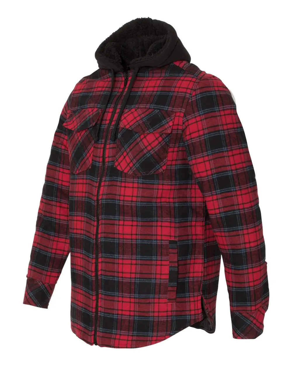 Burnside B8620b Quilted Flannel Hooded Jacket - 8620 - Red - Adult s