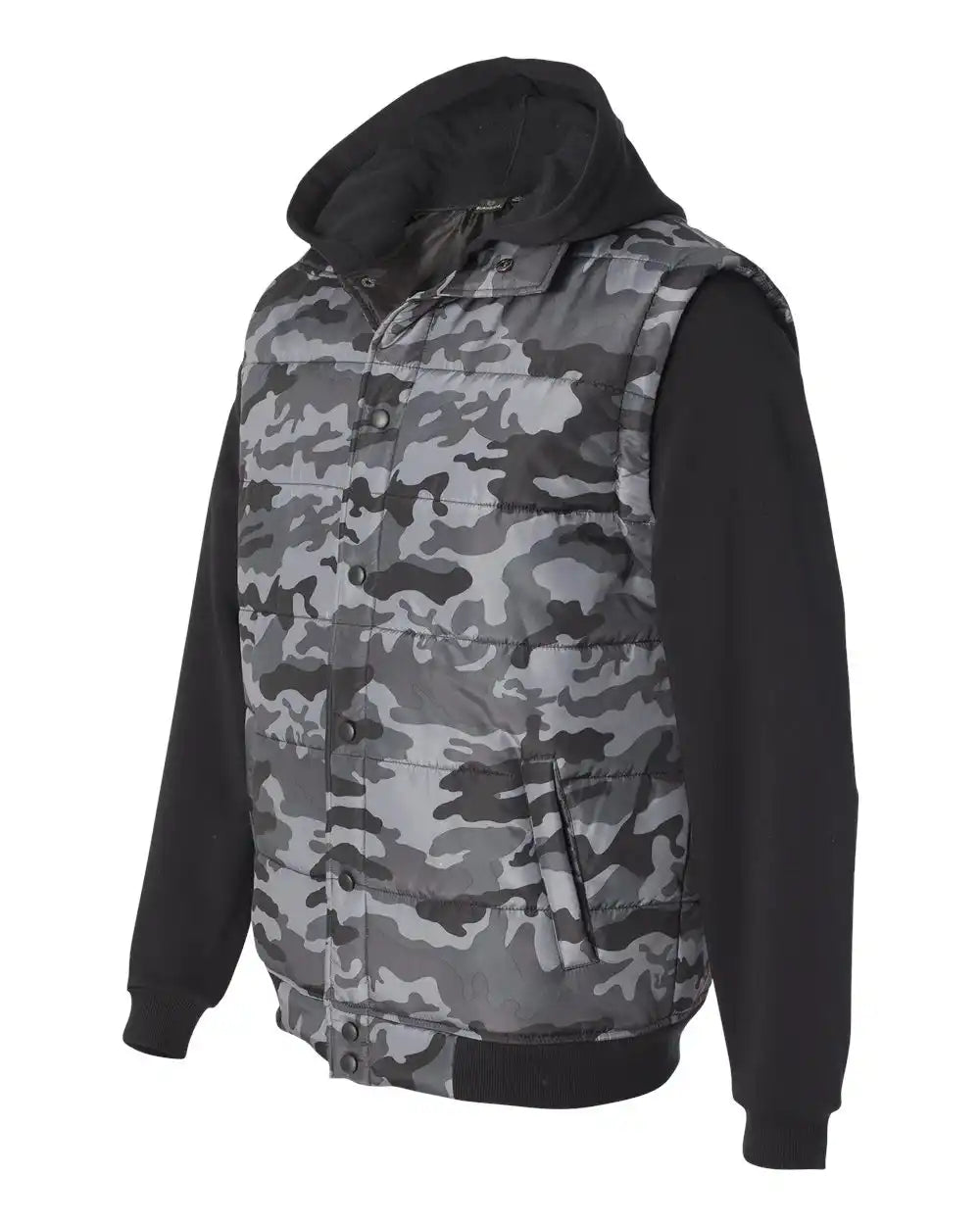 Burnside B8701 Nylon Vest with Fleece Sleeves - 8701 - Black Camo - Camo/ / s
