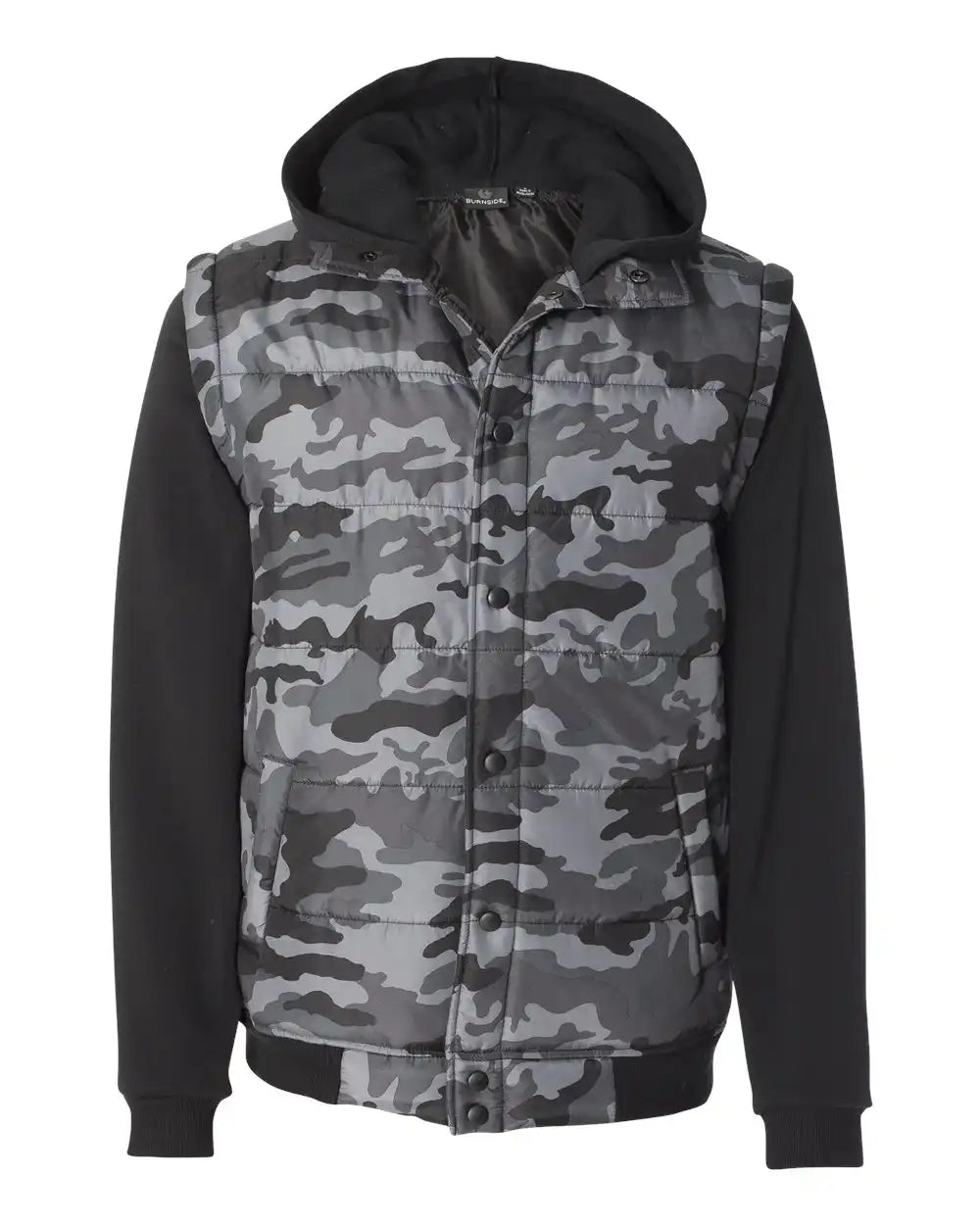 Burnside B8701 Nylon Vest with Fleece Sleeves - 8701 - Black Camo
