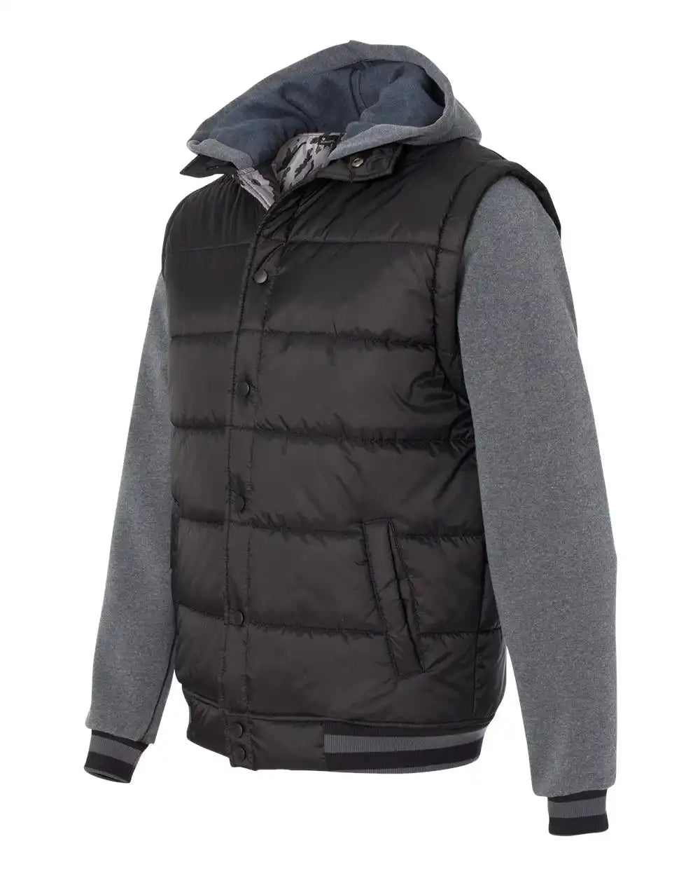 Burnside B8701 Nylon Vest with Fleece Sleeves - 8701 - Black Charcoal - Black/ / s
