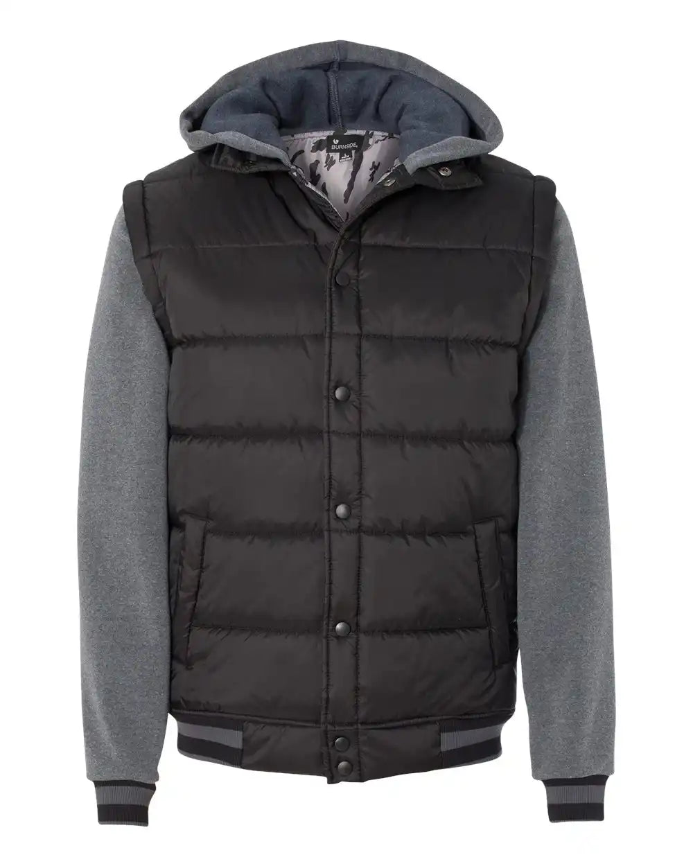 Burnside B8701 Nylon Vest with Fleece Sleeves - 8701 - Black Charcoal