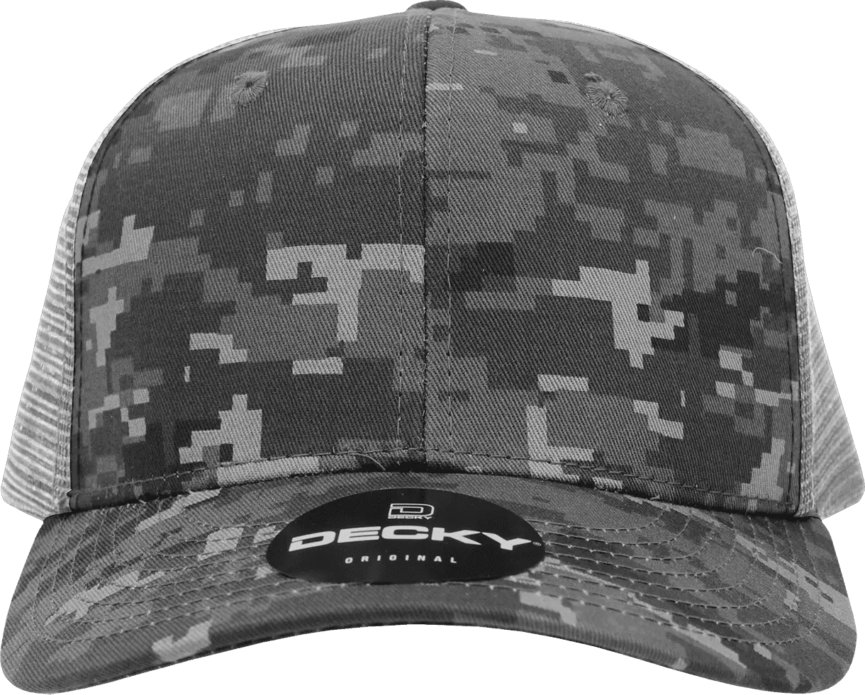 Decky 1054 Cotton Curve Bill Trucker Cap - Ntg Camo Charcoal - one Size Fits Most