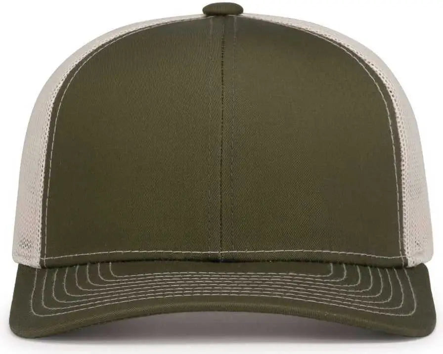 Pacific Headwear 104s Contrast Stitch Snapback Trucker Cap - Mossgreen Beige - Green Ivory / 7’’ - 7 7/8’’