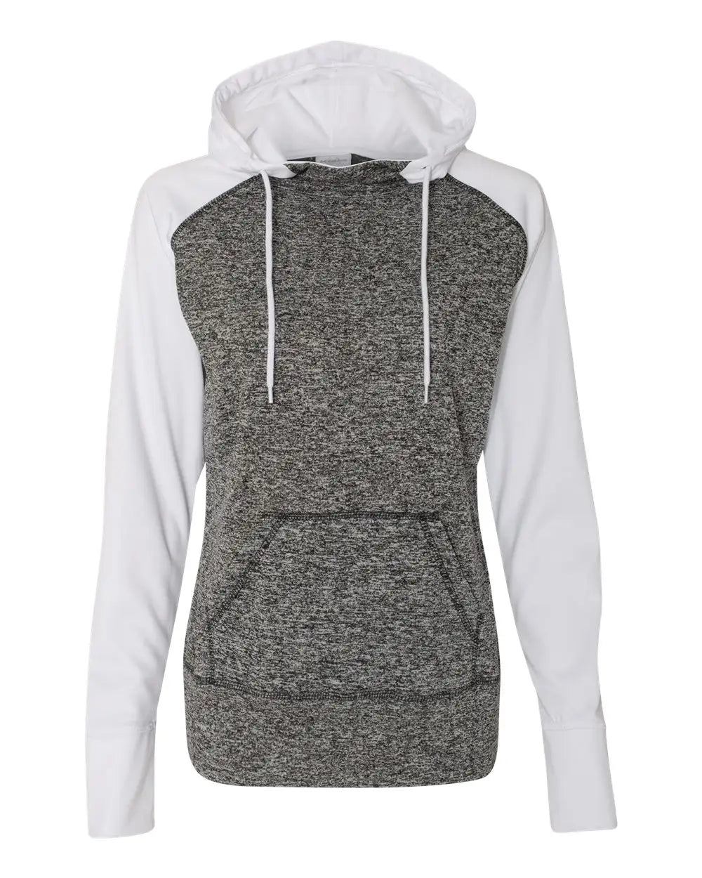 J. America 8618 Women’s Colorblocked Cosmic Fleece Hooded Sweatshirt - Charcoal Fleck White - Dark Gray / s