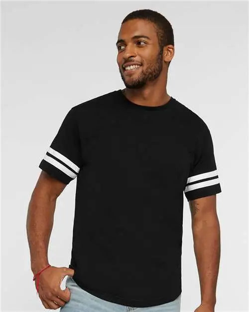 Lat 6937 Football Fine Jersey Tee - Black Solid White