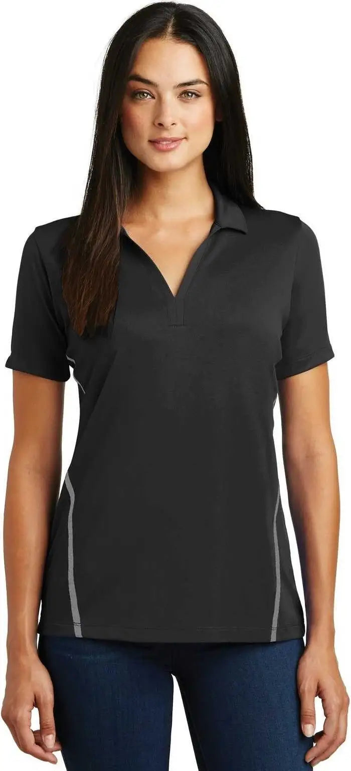 Sport-tek Lst620 Ladies Contrast Posicharge Tough Polo - Black Heather Gray