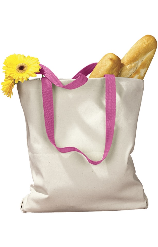 BAGedge BE010 Canvas Tote with Contrast-Color Handles - Natural  Hot Pink