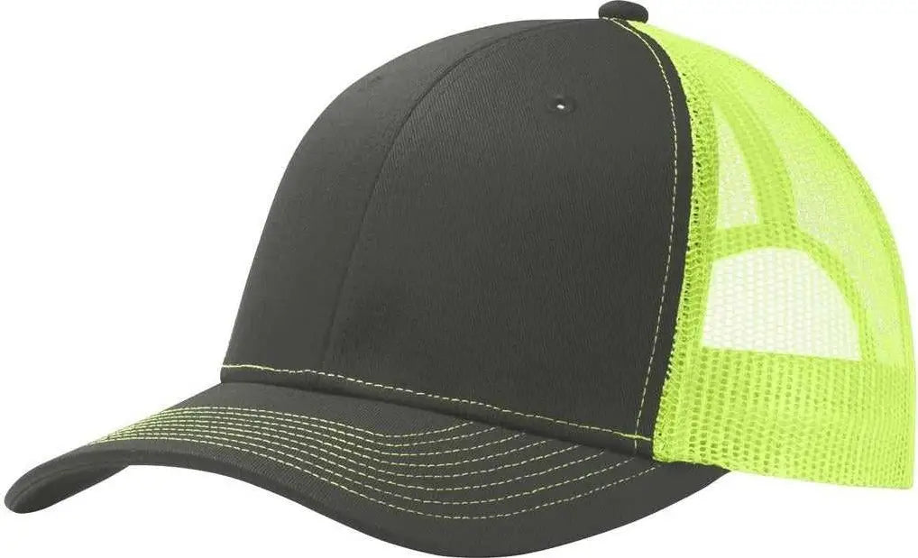 Port Authority C112 Snapback Trucker Cap - Gray Steel Neon Yellow - Dark / one Size Fits Most