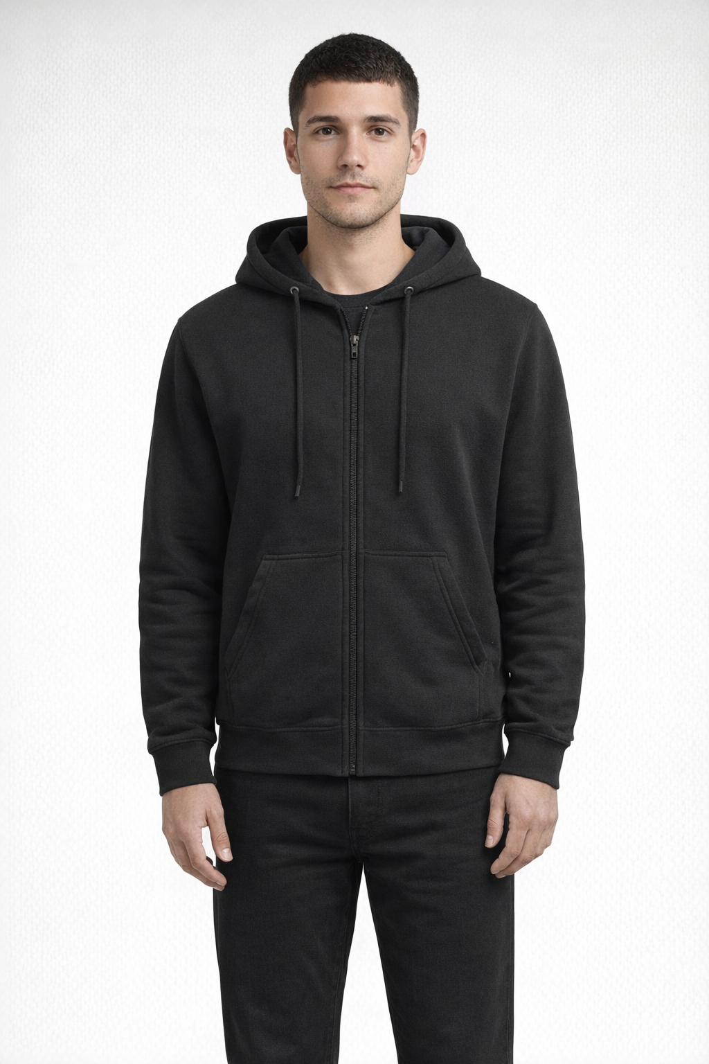 Black FUNDAMENTAL FLEECE ZIP HOOD