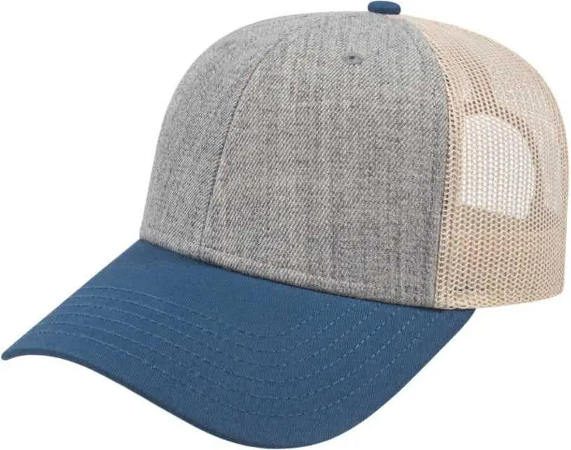 Cap America I3115 Low Profile Trucker with Modified Flat Bill - Heather Sea Blue Stone - Gray / Youth