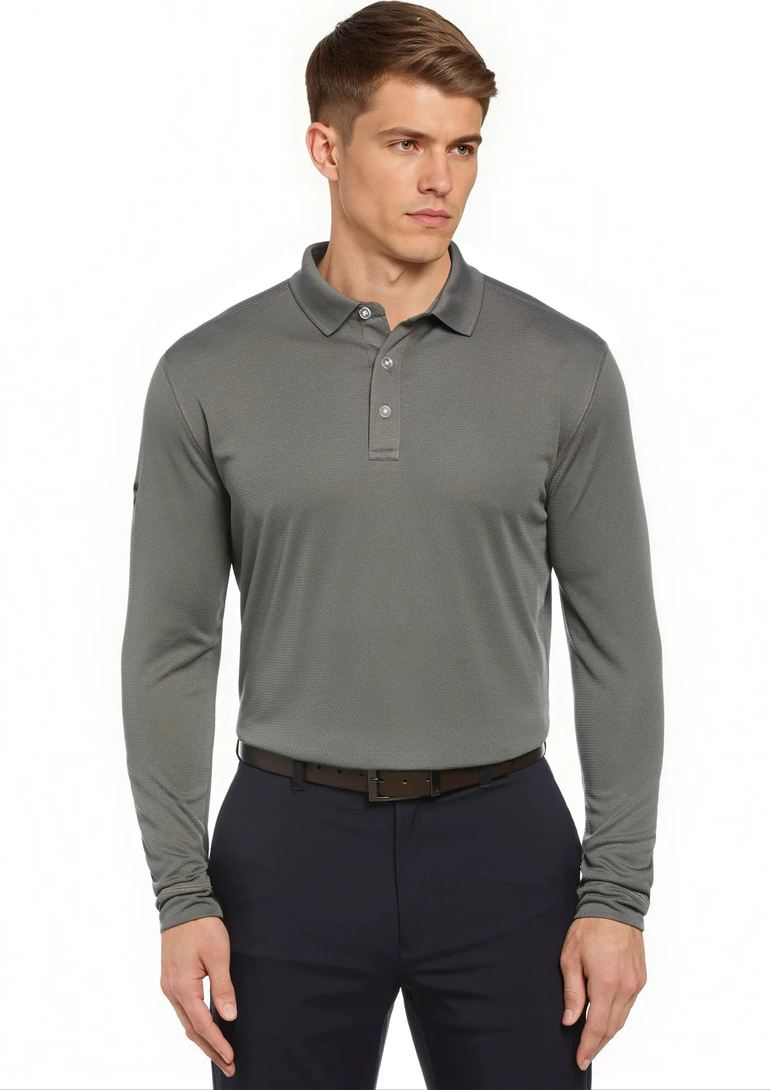 Callaway Golf Cgm670 Solid Long Sleeve Polo - Smoked Pearl - Adult Xs