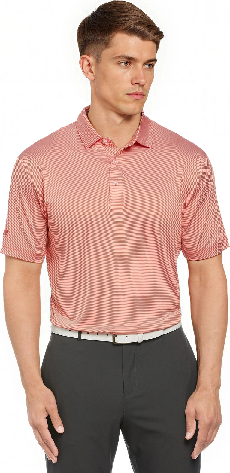 Callaway Golf Cgm711 Short Sleeve Fine Line Stripe Polo - Cayenne Apricot Blush - Cayenne/apricot / Adult s