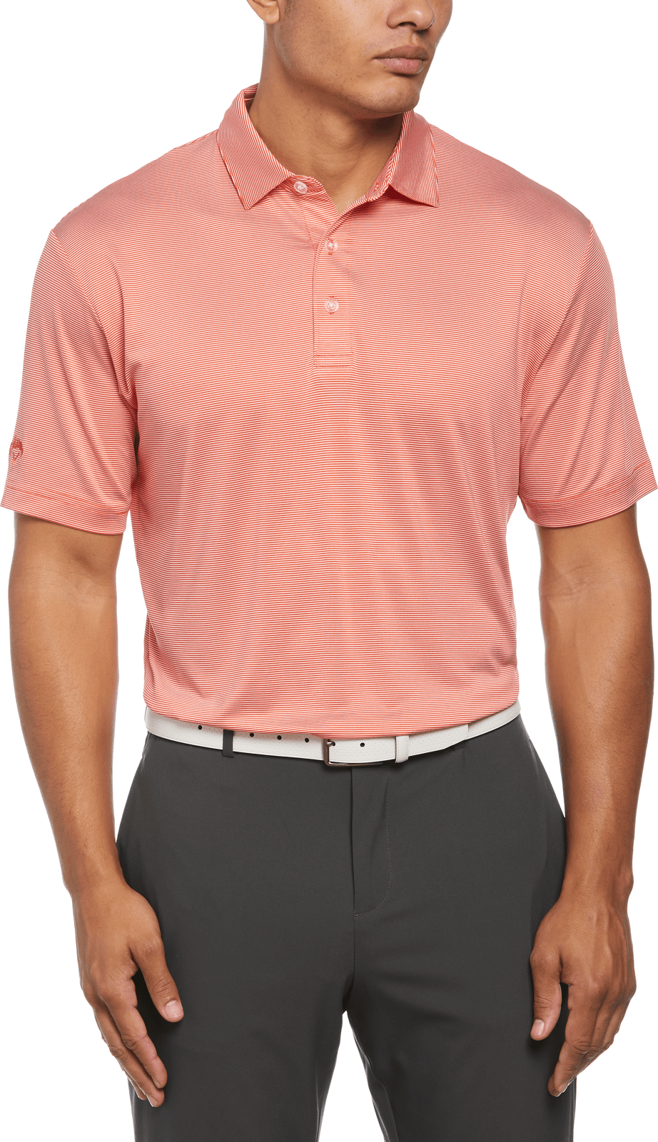 Callaway Golf Cgm711 Short Sleeve Fine Line Stripe Polo - Cayenne Apricot Blush