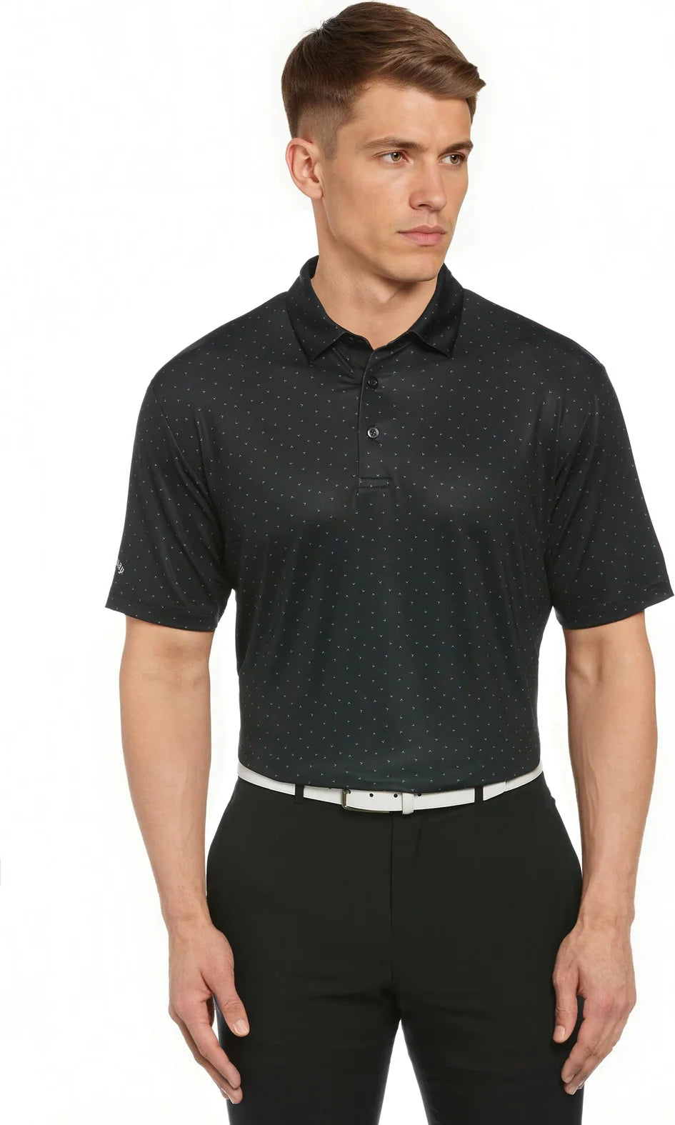 Callaway Golf Cgm791 Men;s Short Sleeve Micro Chev Print Polo - Caviar - Adult s