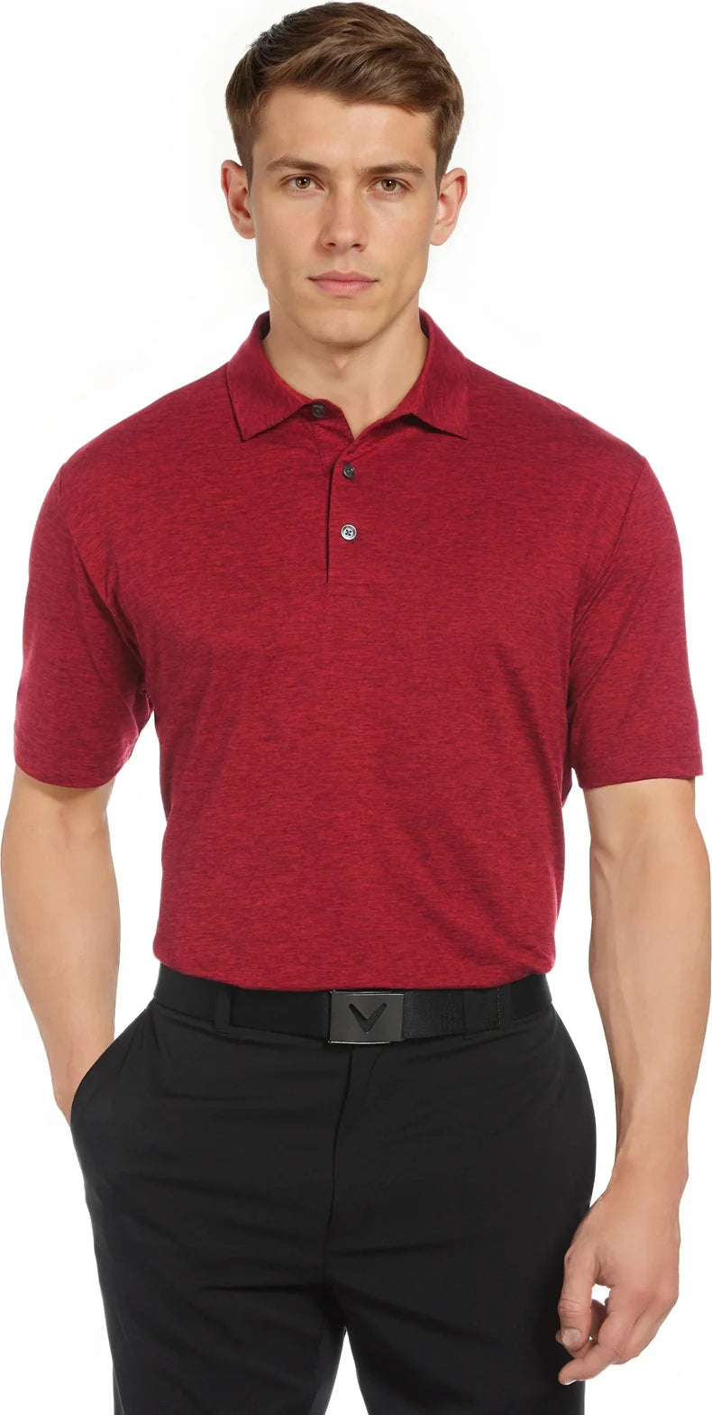 Callaway Golf Cgm799 Heather Knit Short Sleeve Polo - Med Red Htr - Adult s