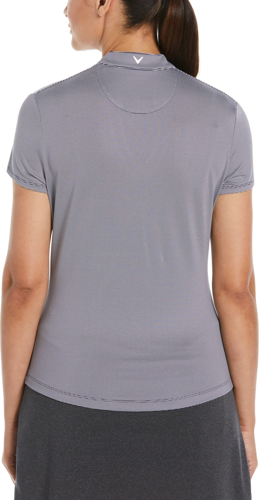Callaway Golf Cgw703 Short Sleeve Mock Neck Fine Line Stripe Polo - Peacoat White