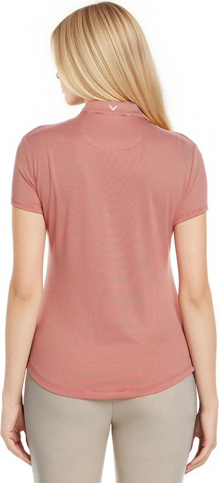 Callaway Golf Cgw703 Short Sleeve Mock Neck Fine Line Stripe Polo - Cayenne Apricot Blush - Cayenne/apricot / Ladies s