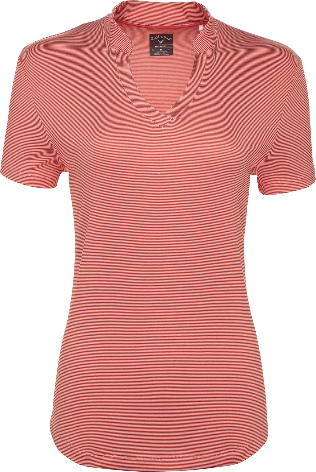 Callaway Golf Cgw703 Short Sleeve Mock Neck Fine Line Stripe Polo - Cayenne Apricot Blush