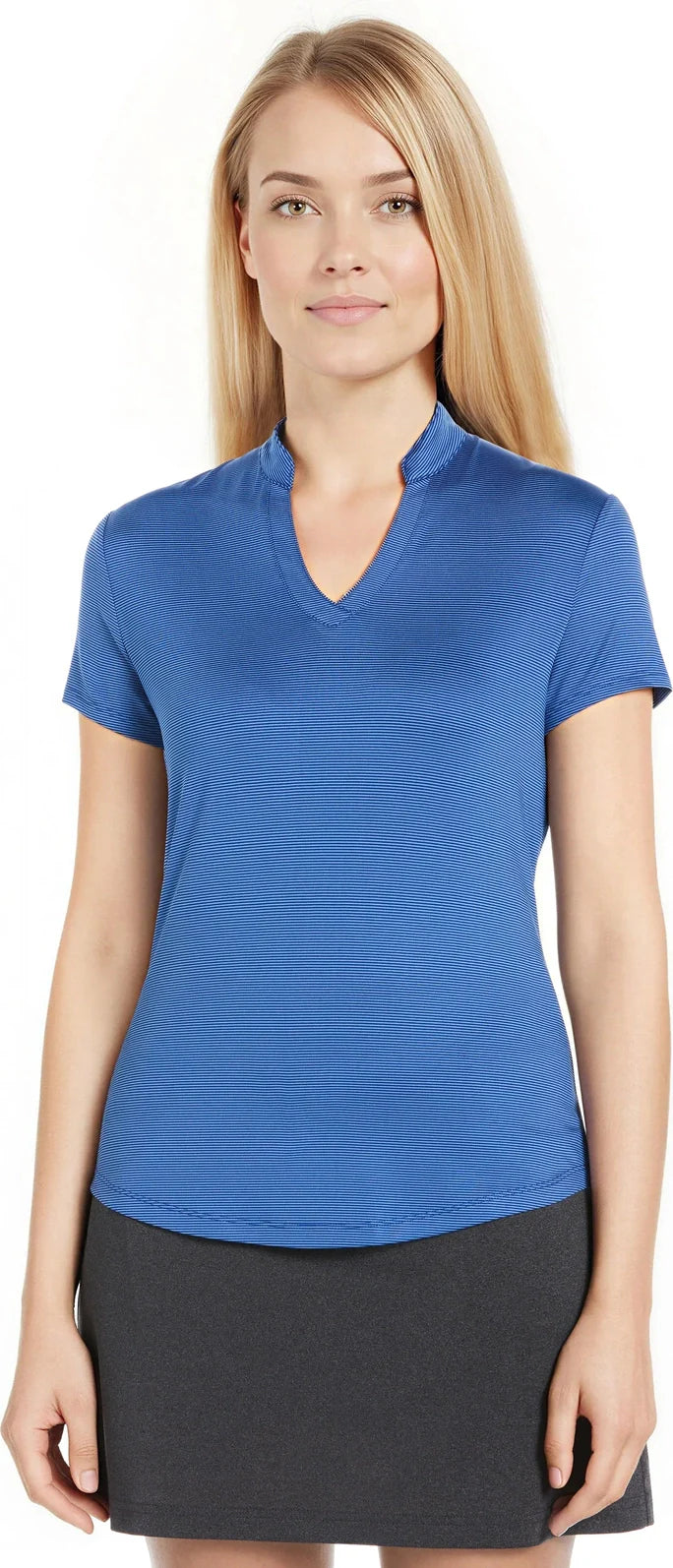 Callaway Golf Cgw703 Short Sleeve Mock Neck Fine Line Stripe Polo - Surf the Web - Ladies s