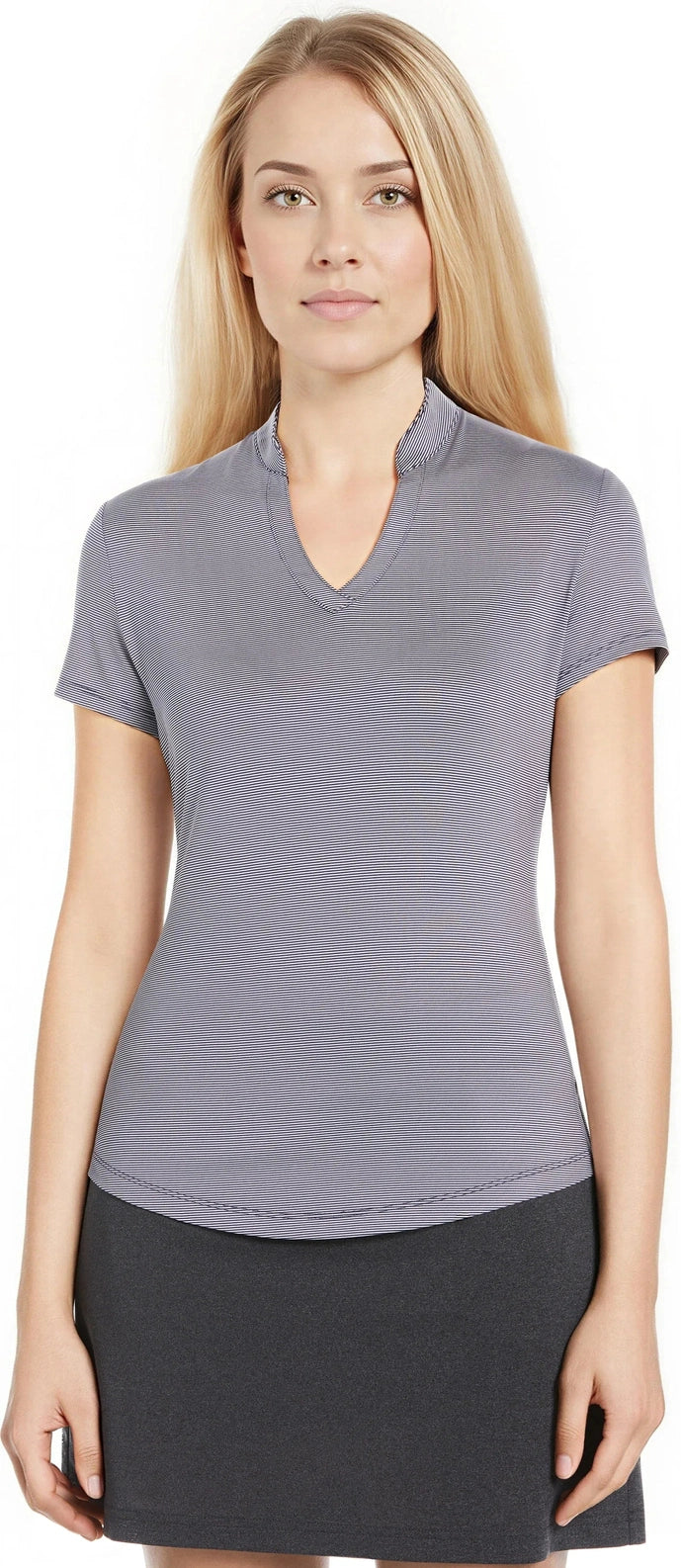 Callaway Golf Cgw703 Short Sleeve Mock Neck Fine Line Stripe Polo - Peacoat White - Peacoat/white / Ladies s