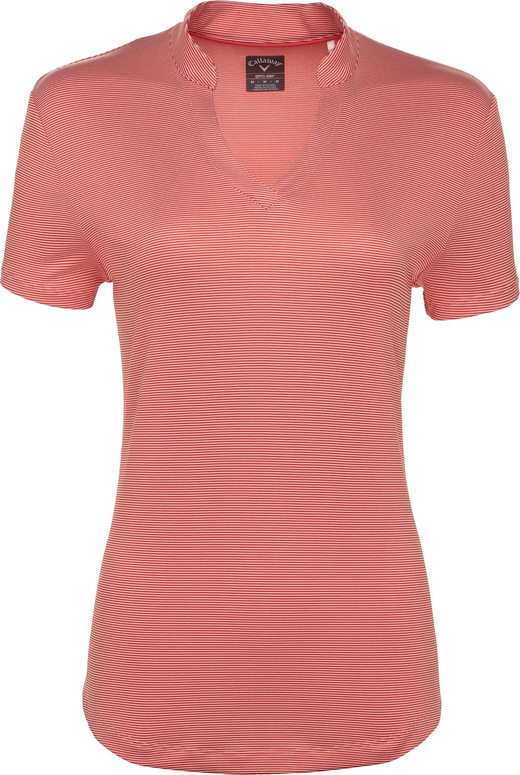 Callaway Golf Cgw703 Short Sleeve Mock Neck Fine Line Stripe Polo - Cayenne Apricot Blush